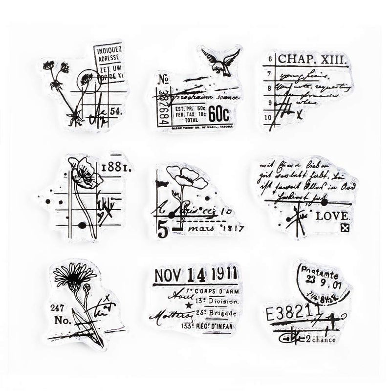 Wintertime Crafts Small Decorative Vintage 4x4 inch Clear Stamp Set by Wintertime Crafts, 1" Stamps for Scrapbooking, Mixed Media and Art Journals - Image 1